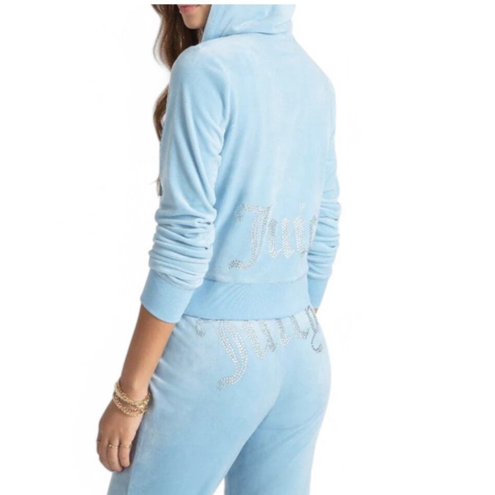 NWT Juicy Couture Velour Track Suit Pants Hooded Jacket Bling Sz Large New $199 - Picture 3 of 16